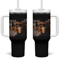Funny Pitbull Drinking Iced Coffee Tumbler With Handle Vintage Pittie Dog Lovers Meme
