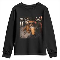 Funny Pitbull Drinking Iced Coffee Youth Sweatshirt Vintage Pittie Dog Lovers Meme