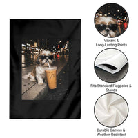 Funny Shih Tzu Drinking Iced Coffee Garden Flag Vintage Dog Lover