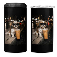 Funny Shih Tzu Drinking Iced Coffee 4 in 1 Can Cooler Tumbler Vintage Dog Lover