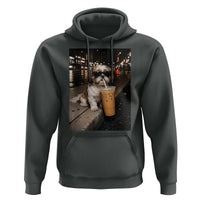 Funny Shih Tzu Drinking Iced Coffee Hoodie Vintage Dog Lover