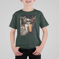 Funny Shih Tzu Drinking Iced Coffee T Shirt For Kid Vintage Dog Lover