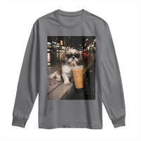 Funny Shih Tzu Drinking Iced Coffee Long Sleeve Shirt Vintage Dog Lover