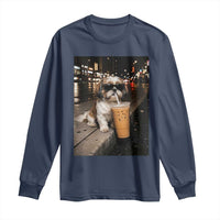 Funny Shih Tzu Drinking Iced Coffee Long Sleeve Shirt Vintage Dog Lover