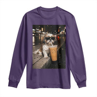 Funny Shih Tzu Drinking Iced Coffee Long Sleeve Shirt Vintage Dog Lover