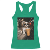 Funny Shih Tzu Drinking Iced Coffee Racerback Tank Top Vintage Dog Lover