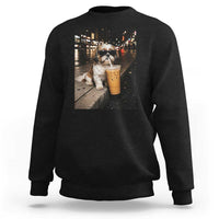 Funny Shih Tzu Drinking Iced Coffee Sweatshirt Vintage Dog Lover