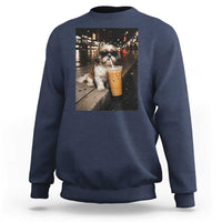 Funny Shih Tzu Drinking Iced Coffee Sweatshirt Vintage Dog Lover