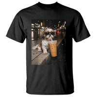 Funny Shih Tzu Drinking Iced Coffee T Shirt Vintage Dog Lover