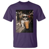 Funny Shih Tzu Drinking Iced Coffee T Shirt Vintage Dog Lover