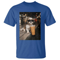 Funny Shih Tzu Drinking Iced Coffee T Shirt Vintage Dog Lover