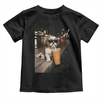 Funny Shih Tzu Drinking Iced Coffee Toddler T Shirt Vintage Dog Lover