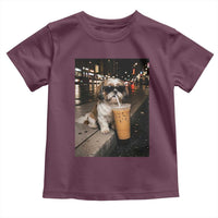 Funny Shih Tzu Drinking Iced Coffee Toddler T Shirt Vintage Dog Lover