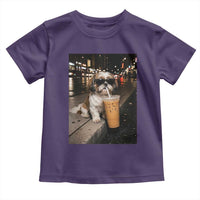 Funny Shih Tzu Drinking Iced Coffee Toddler T Shirt Vintage Dog Lover