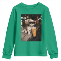 Funny Shih Tzu Drinking Iced Coffee Youth Sweatshirt Vintage Dog Lover