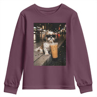 Funny Shih Tzu Drinking Iced Coffee Youth Sweatshirt Vintage Dog Lover