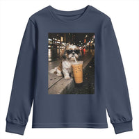 Funny Shih Tzu Drinking Iced Coffee Youth Sweatshirt Vintage Dog Lover