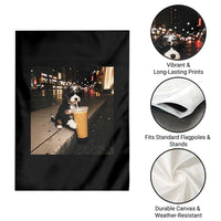 Bernedoodle Dog Drinking Iced Coffee Garden Flag Funny Coffee Lover Gift for Dog Moms Dads