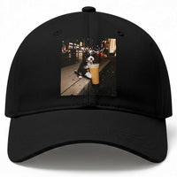 Bernedoodle Dog Drinking Iced Coffee Baseball Cap Funny Coffee Lover Gift for Dog Moms Dads