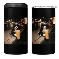 Bernedoodle Dog Drinking Iced Coffee 4 in 1 Can Cooler Tumbler Funny Coffee Lover Gift for Dog Moms Dads