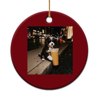 Bernedoodle Dog Drinking Iced Coffee Ceramic Ornament Funny Coffee Lover Gift for Dog Moms Dads
