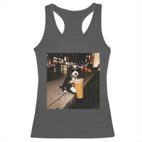 Bernedoodle Dog Drinking Iced Coffee Racerback Tank Top Funny Coffee Lover Gift for Dog Moms Dads