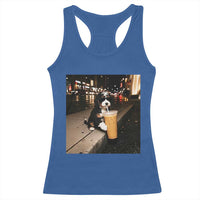 Bernedoodle Dog Drinking Iced Coffee Racerback Tank Top Funny Coffee Lover Gift for Dog Moms Dads
