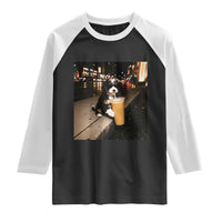 Bernedoodle Dog Drinking Iced Coffee Raglan Shirt Funny Coffee Lover Gift for Dog Moms Dads