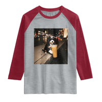 Bernedoodle Dog Drinking Iced Coffee Raglan Shirt Funny Coffee Lover Gift for Dog Moms Dads