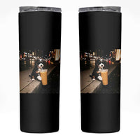 Bernedoodle Dog Drinking Iced Coffee Skinny Tumbler Funny Coffee Lover Gift for Dog Moms Dads