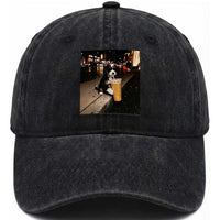 Bernedoodle Dog Drinking Iced Coffee Washed Cotton Baseball Cap Funny Coffee Lover Gift for Dog Moms Dads