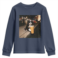 Bernedoodle Dog Drinking Iced Coffee Youth Sweatshirt Funny Coffee Lover Gift for Dog Moms Dads