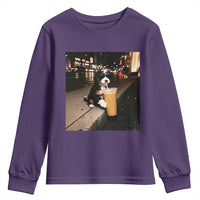 Bernedoodle Dog Drinking Iced Coffee Youth Sweatshirt Funny Coffee Lover Gift for Dog Moms Dads