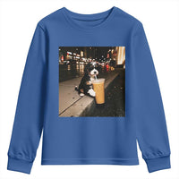 Bernedoodle Dog Drinking Iced Coffee Youth Sweatshirt Funny Coffee Lover Gift for Dog Moms Dads