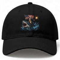 George Washington Riding Shark Baseball Cap Funny 4th Of July Independence Day 1776 Meme American Flag