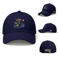 George Washington Riding Shark Baseball Cap Funny 4th Of July Independence Day 1776 Meme American Flag