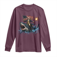 George Washington Riding Shark Long Sleeve Shirt Funny 4th Of July Independence Day 1776 Meme American Flag