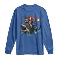 George Washington Riding Shark Long Sleeve Shirt Funny 4th Of July Independence Day 1776 Meme American Flag