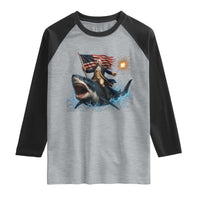 George Washington Riding Shark Raglan Shirt Funny 4th Of July Independence Day 1776 Meme American Flag