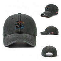 George Washington Riding Shark Washed Cotton Baseball Cap Funny 4th Of July Independence Day 1776 Meme American Flag