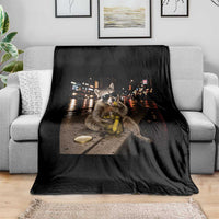 Funny Raccoon Eating Pickles Meme Throw Blanket