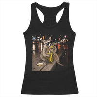 Funny Raccoon Eating Pickles Meme Racerback Tank Top