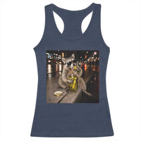 Funny Raccoon Eating Pickles Meme Racerback Tank Top