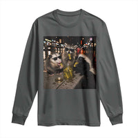 Funny Raccoon Skunk Possum Eating Pickles Long Sleeve Shirt Support Local Street Cats Retro Animal Meme