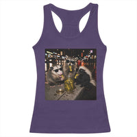 Funny Raccoon Skunk Possum Eating Pickles Racerback Tank Top Support Local Street Cats Retro Animal Meme
