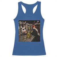 Funny Raccoon Skunk Possum Eating Pickles Racerback Tank Top Support Local Street Cats Retro Animal Meme