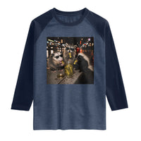 Funny Raccoon Skunk Possum Eating Pickles Raglan Shirt Support Local Street Cats Retro Animal Meme