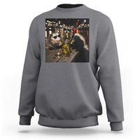 Funny Raccoon Skunk Possum Eating Pickles Sweatshirt Support Local Street Cats Retro Animal Meme