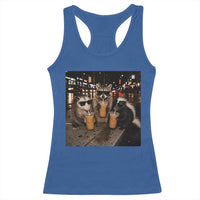 Funny Raccoon Skunk Possum Drinking Iced Coffee Racerback Tank Top Support Local Street Cats Retro Animal Meme