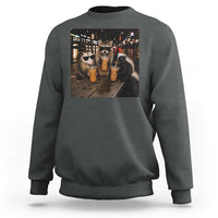 Funny Raccoon Skunk Possum Drinking Iced Coffee Sweatshirt Support Local Street Cats Retro Animal Meme